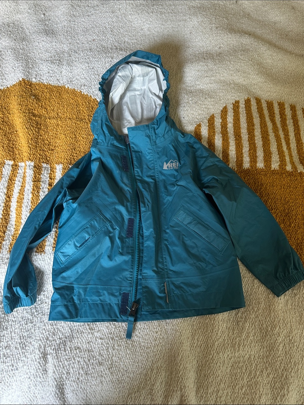 REI Kids Teal Hooded Raincoat with Front Zip